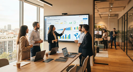 Equipo OptiBi colaborando en dashboards de business intelligence